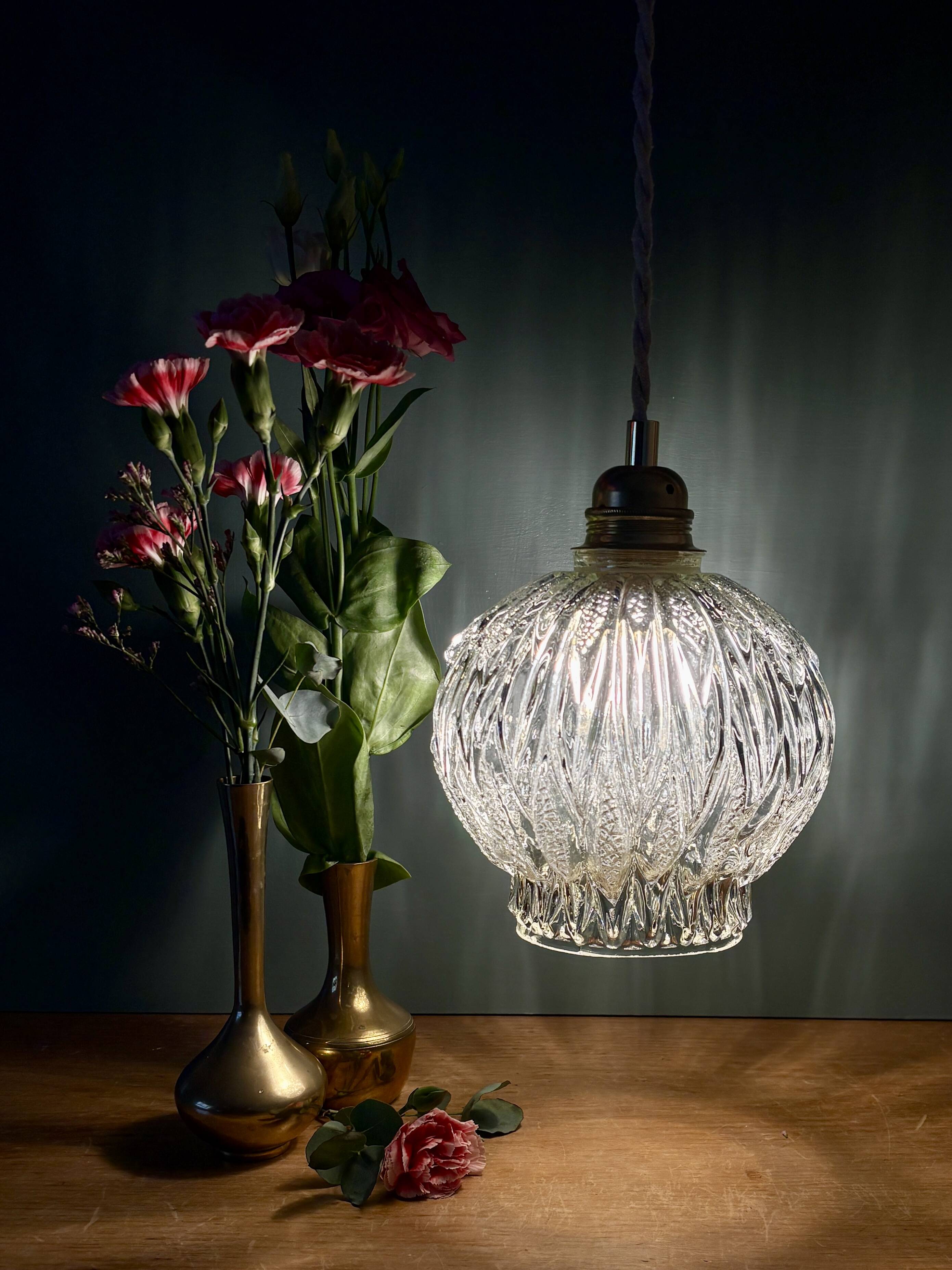 Vintage globe pendant light in molded glass
