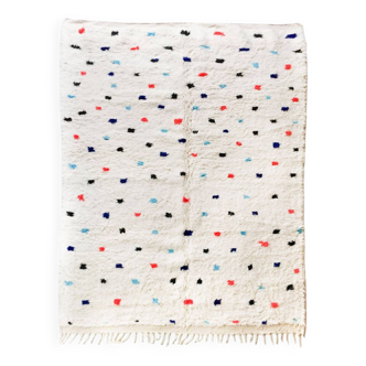 Tapis berbère Beni Ouarain écru à gros pois colorés 300x206cm