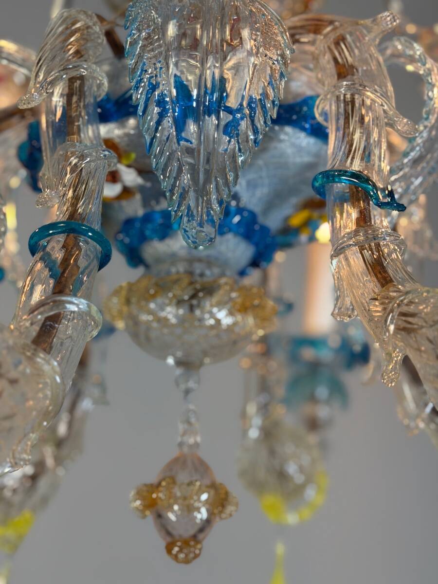 Venetian Rezzonico chandelier in multicoloured Murano glass circa 1900