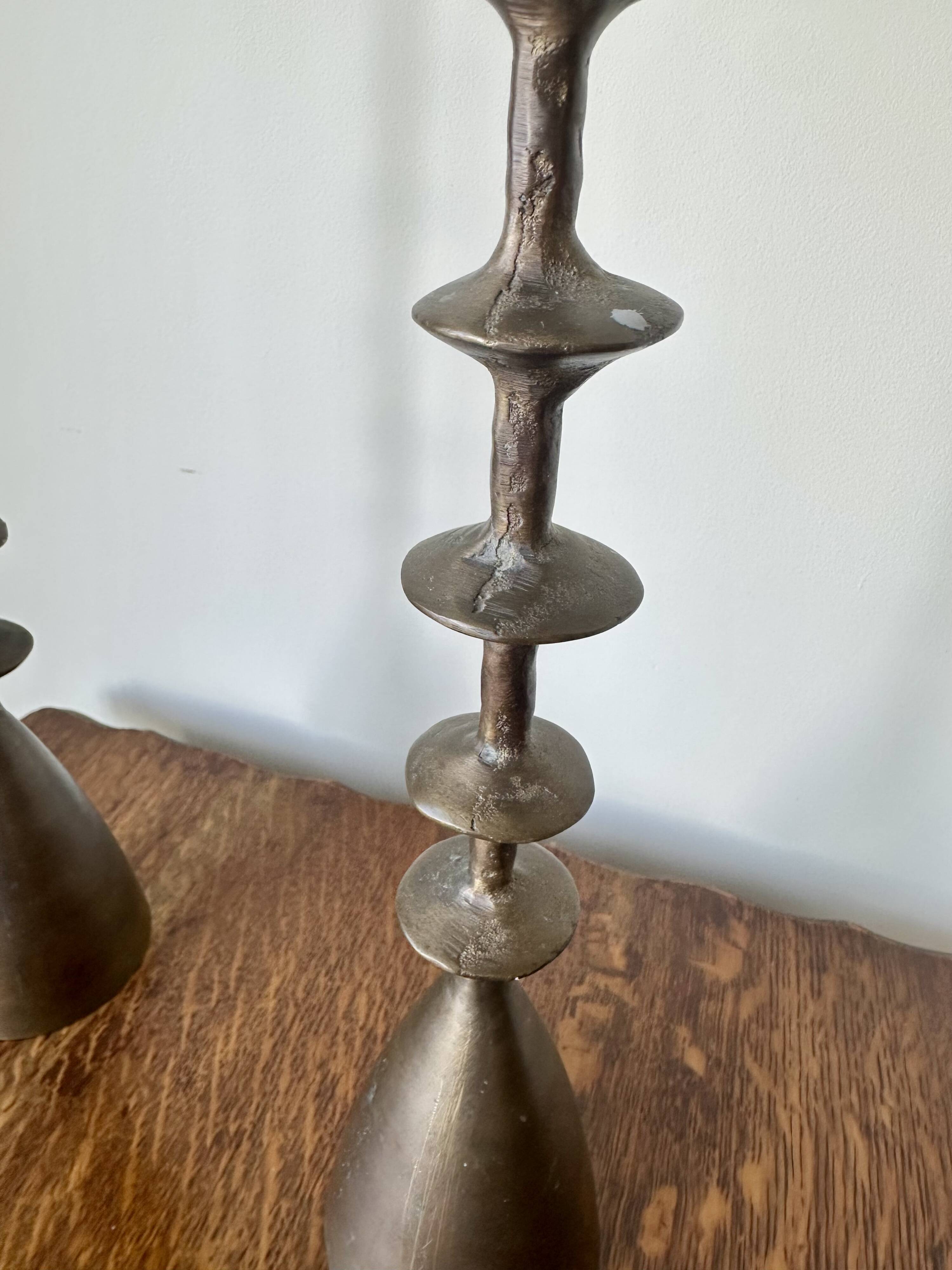 Vintage mid century brutalist hand forged brass candlesticks