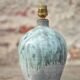 Vintage blue/grey glazed stoneware lamp, round lamp base, lamp stand.