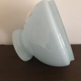 Pale blue opaline lampshade with flower decoration surrounded by a golden frieze