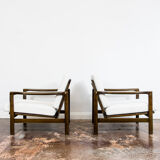 Pair of Restored White Grey B-7522 armchairs by Zenon Bączyk, 1960’s