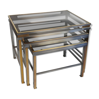 Guy Lefèvre pour la Maison Jansen, suite de 3 tables gigognes, 1970s