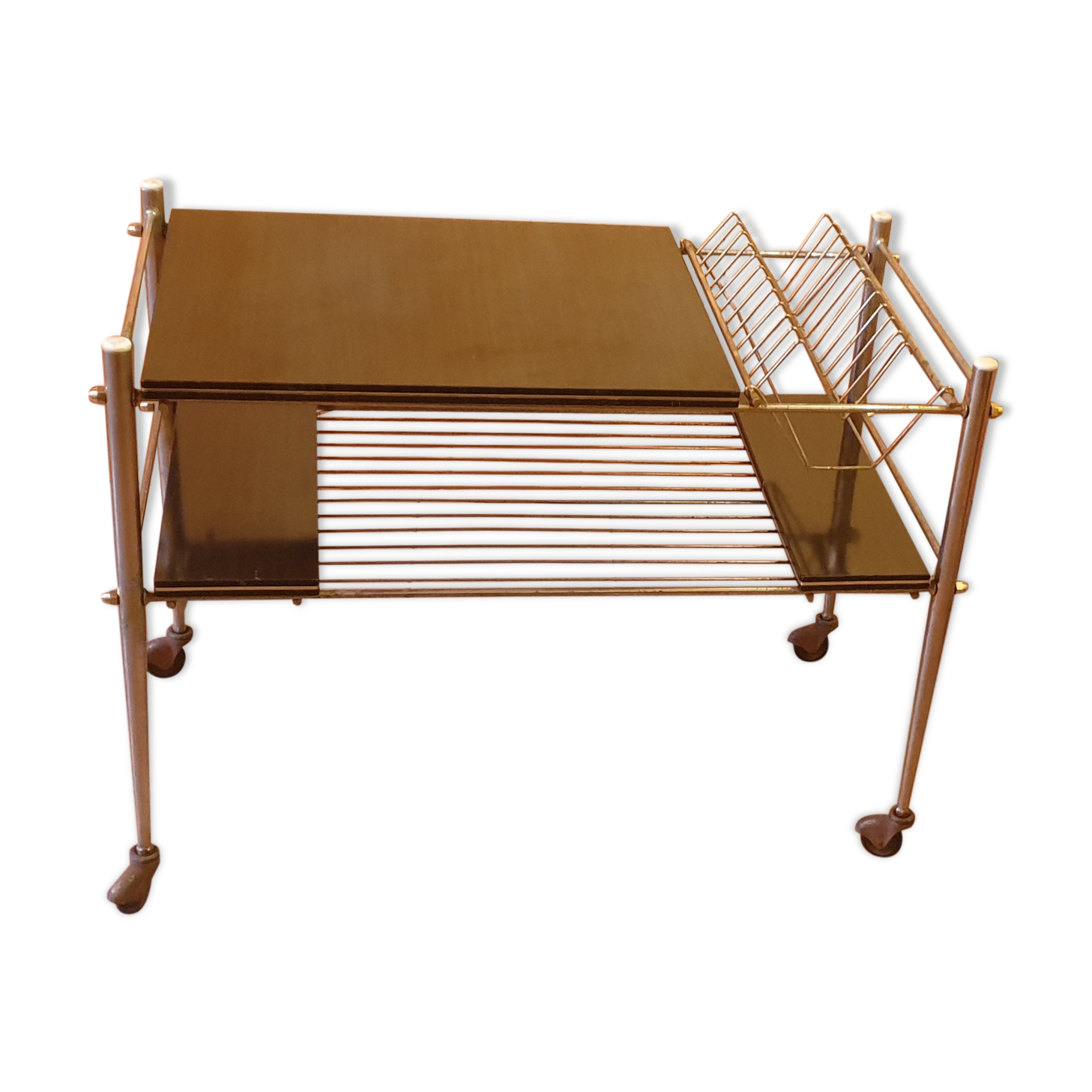 Table on wheels for electrophone and vinyl records, 50s / 60s