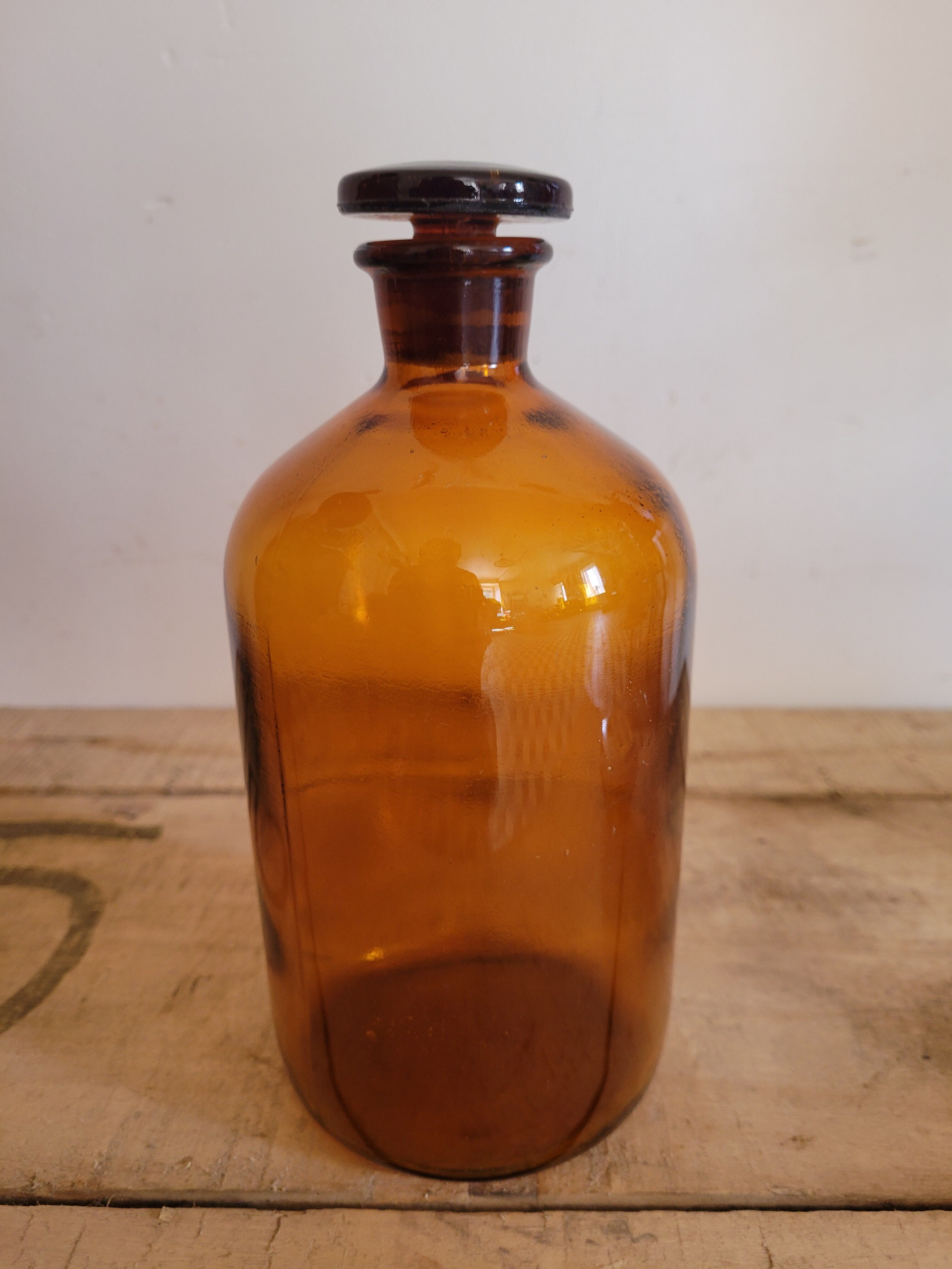 Amber glass apothecary bottle