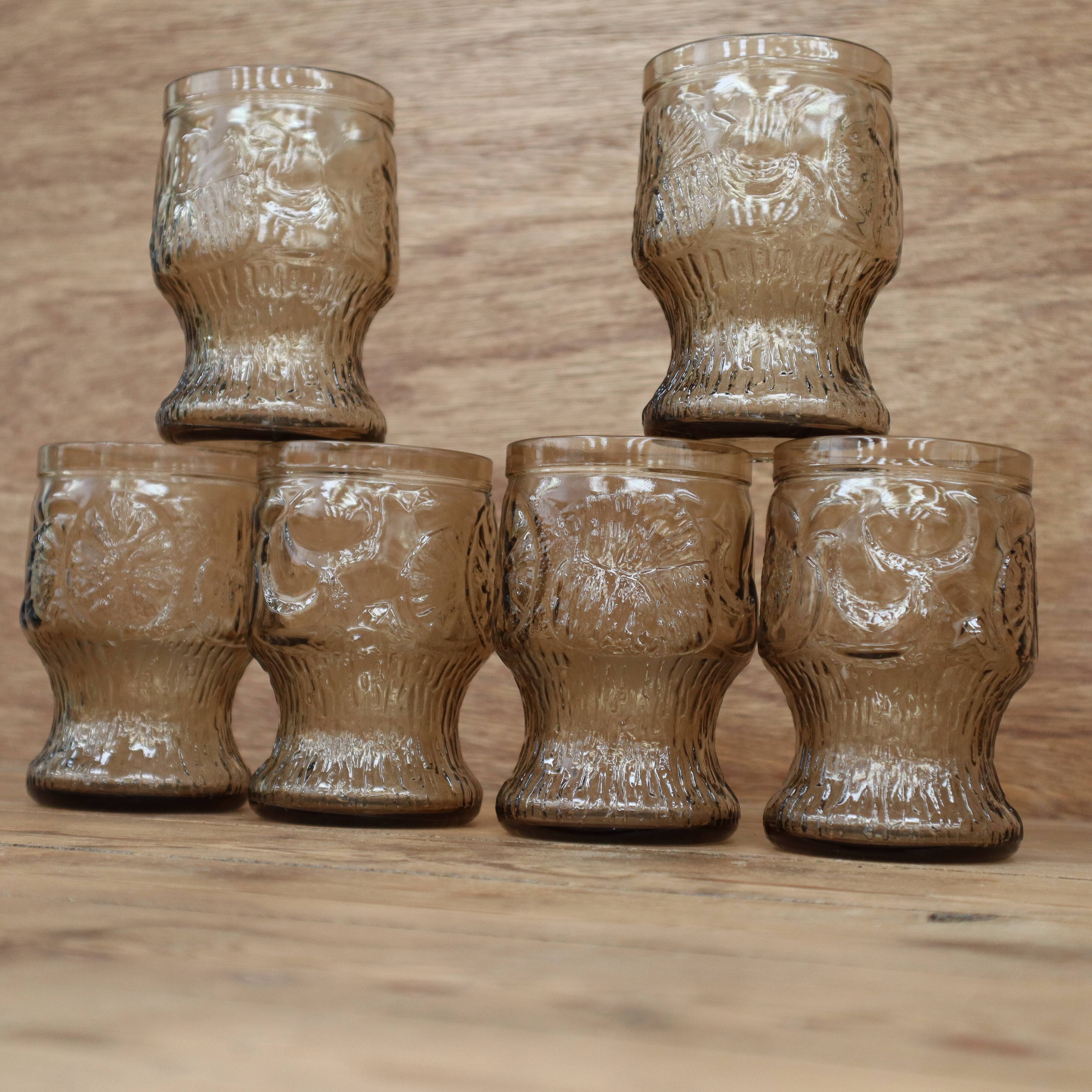 Set of 6 orangeade glasses Fidenza Italy vintage 70's, fruit patterns