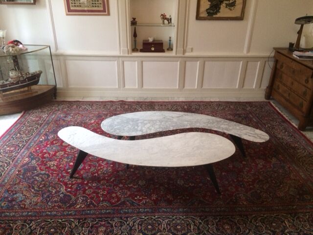 Pair of coffee tables in marble of Carrara