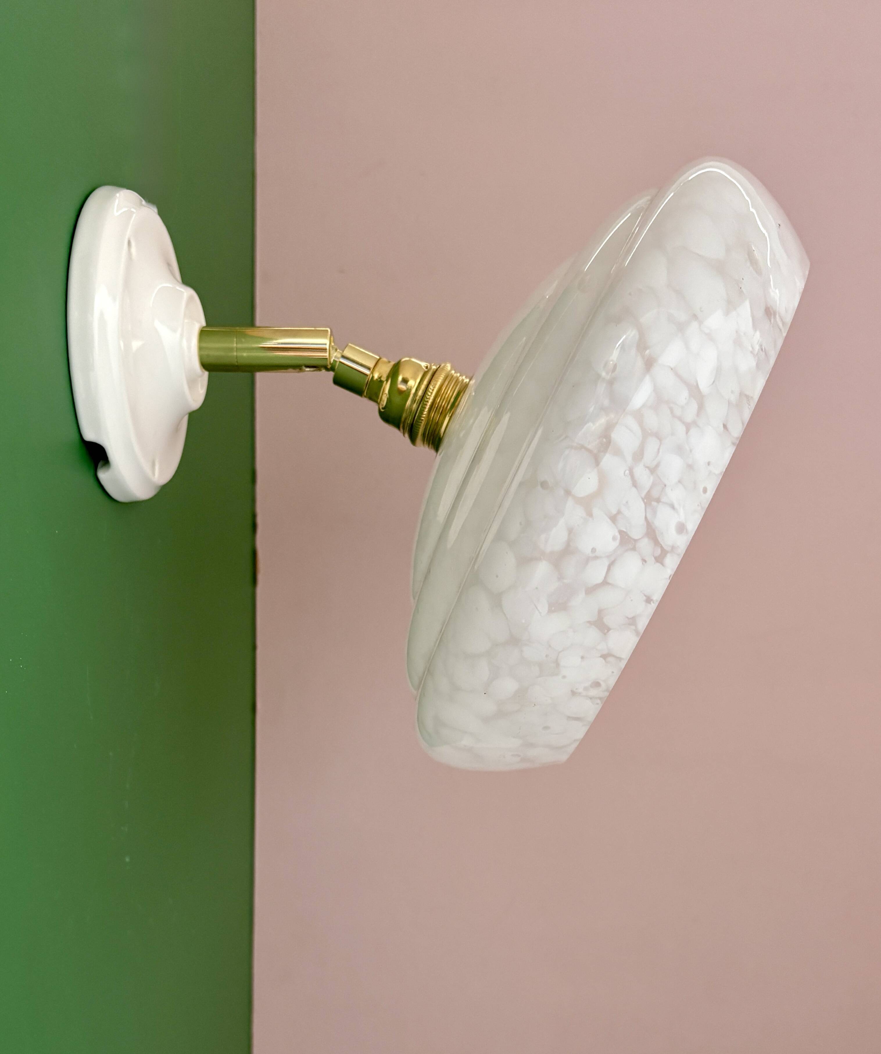 Vintage wall lamp with white clichy glass shade