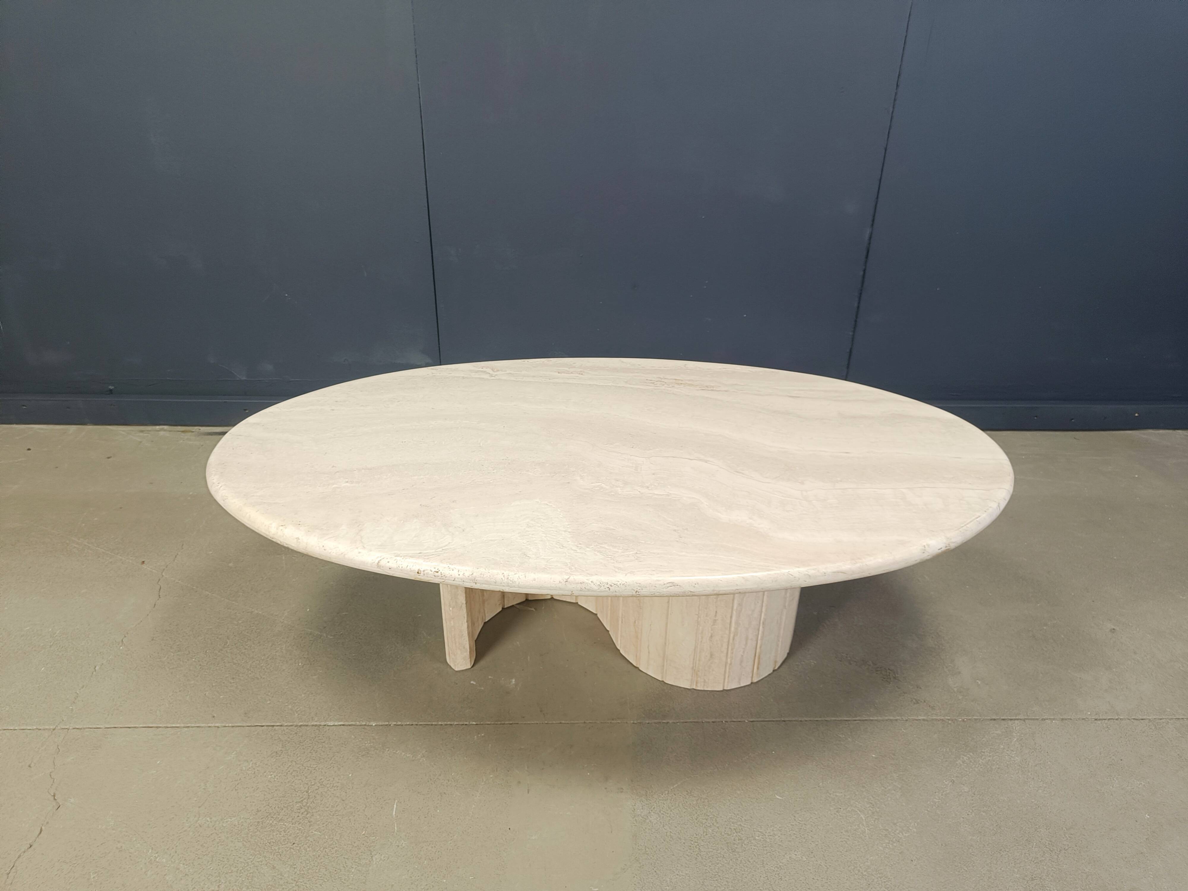 Vintage oval travertine coffee table, 1970s