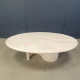 Vintage oval travertine coffee table, 1970s