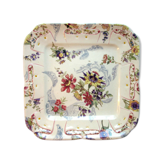Old square plate by Sarreguemines Lavallière model: Flowers and lace