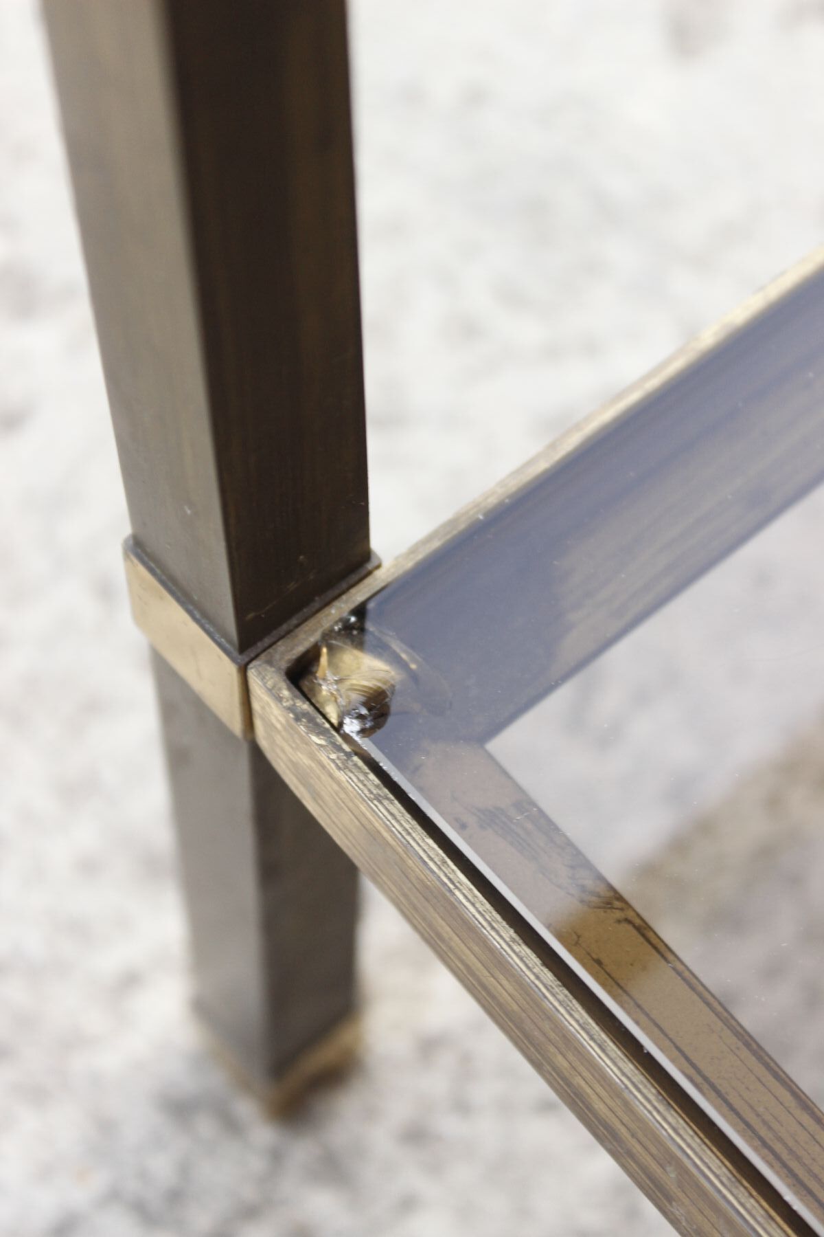 Table coffee in brass, bronze and smoked glass, France, 1950