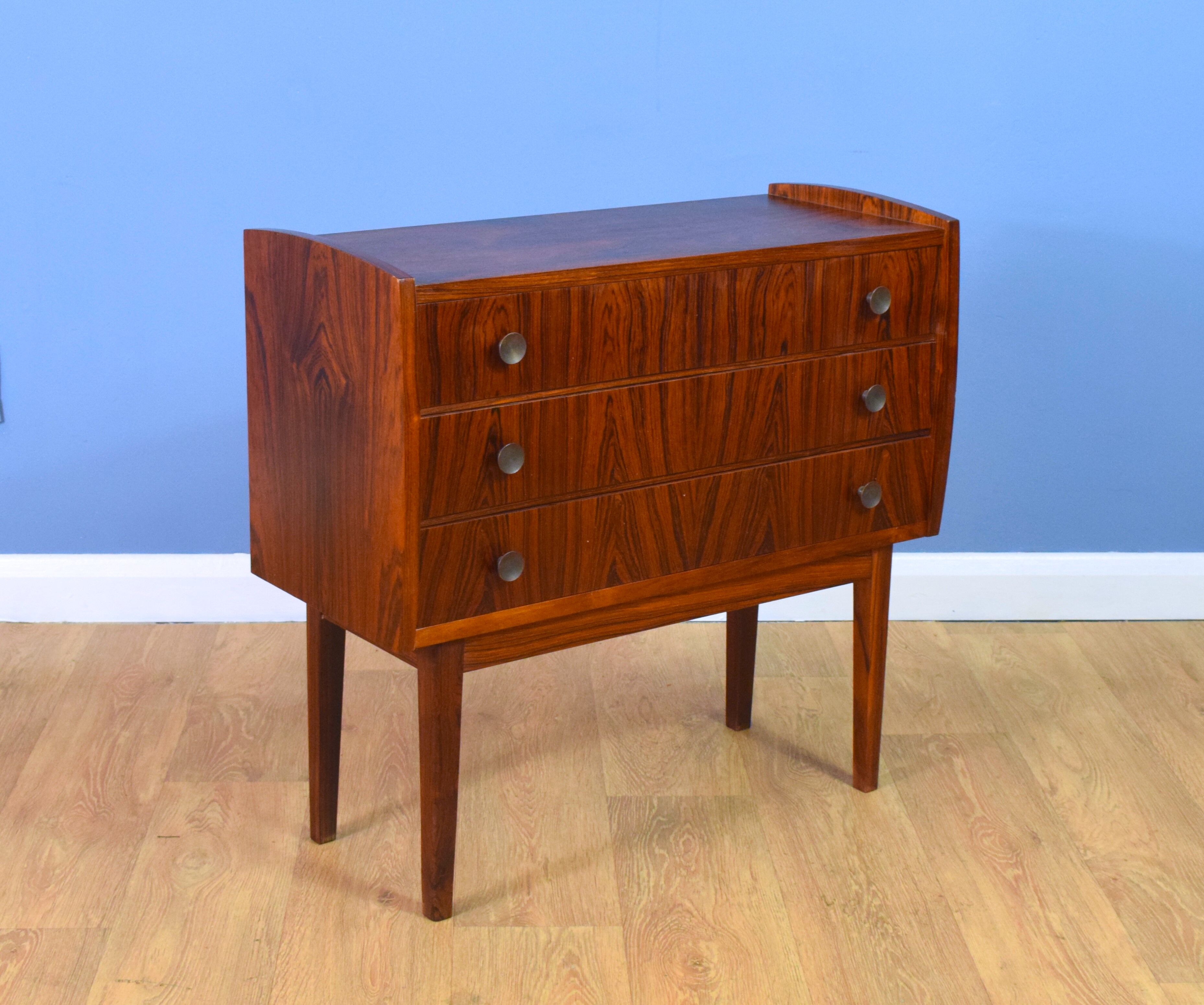 Mid century retro vintage Danish three drawer rosewood chest of drawers 1960s