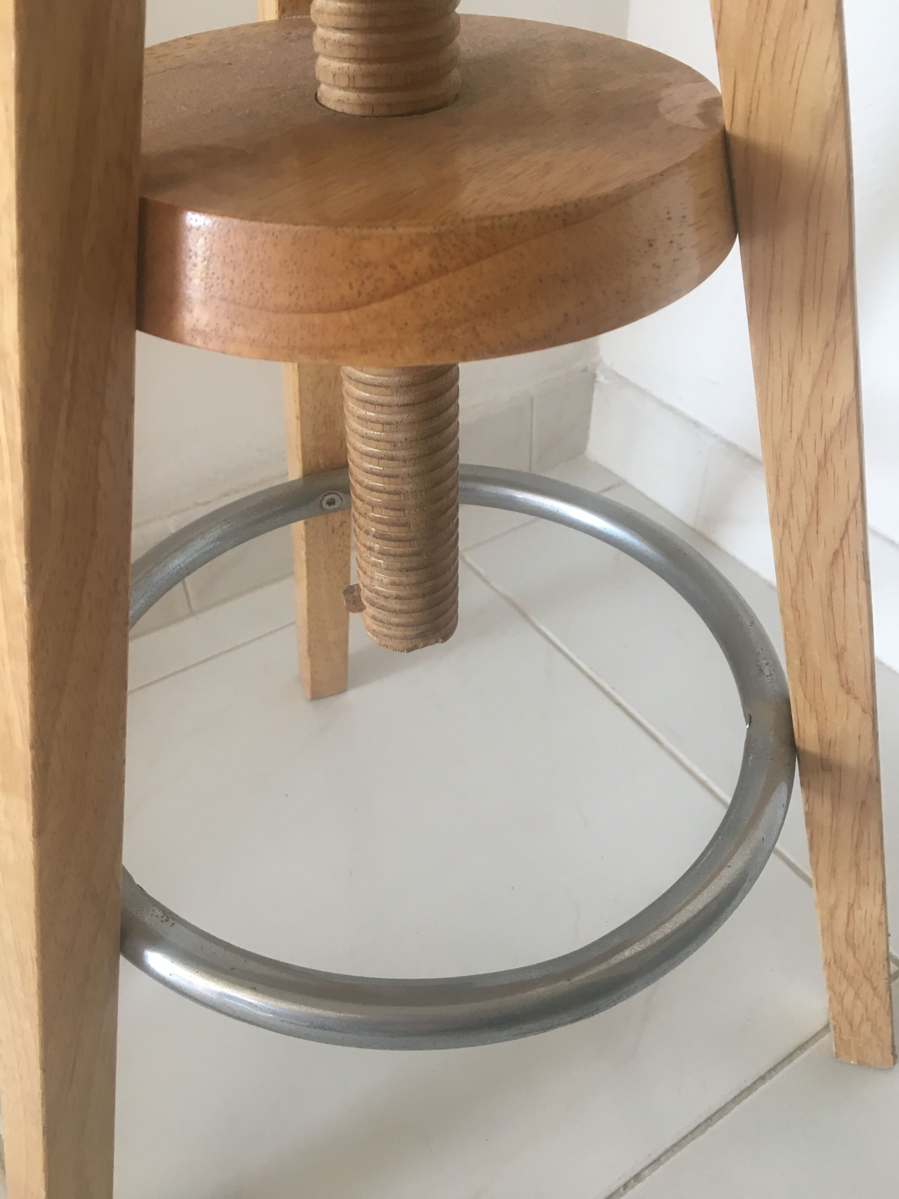 Wooden and metal tripod screw stool