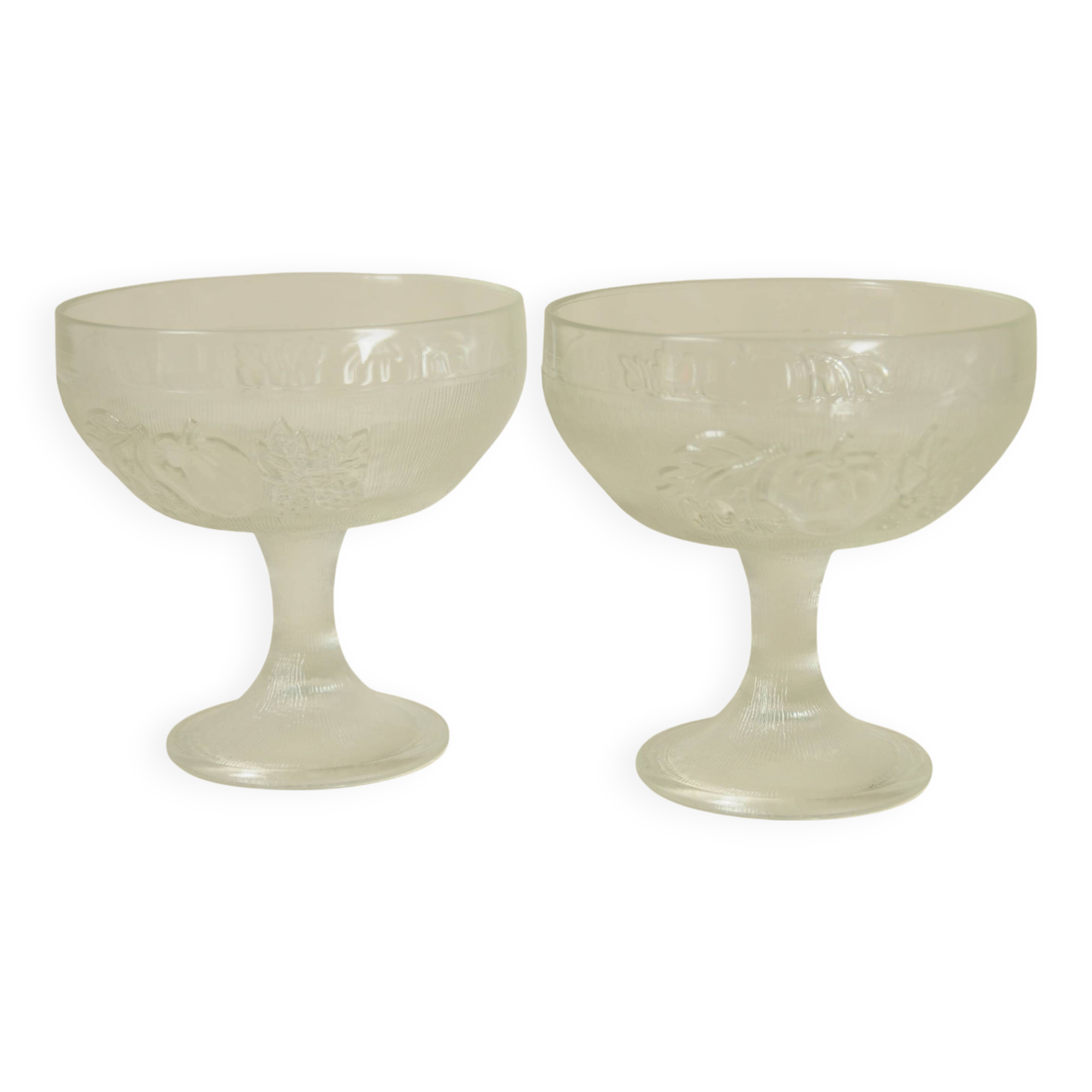 Vintage footed dessert bowls in molded glass - fruit motifs