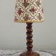 French Vintage Round Wooden Barley Twist Table Lamp With Floral Shade