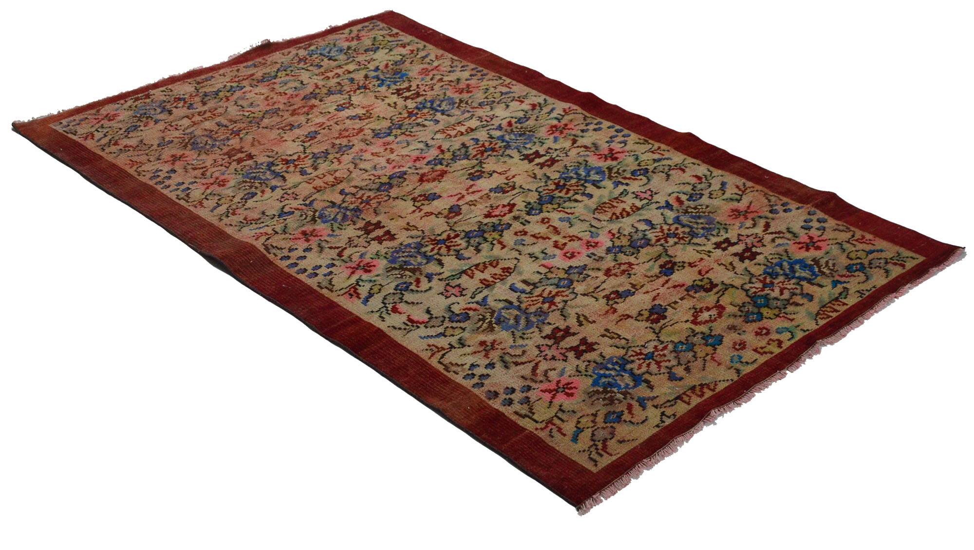 One-of-a-kind turkish handwoven vintage rug - rustic vintage charm 260x 158