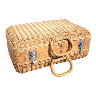 Vintage rattan suitcase 70s