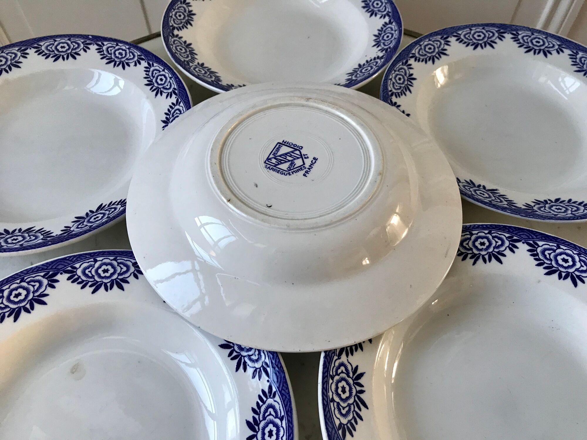 Set of 6 hollow plates Digoin Sarreguemines model Capri Casino 50s
