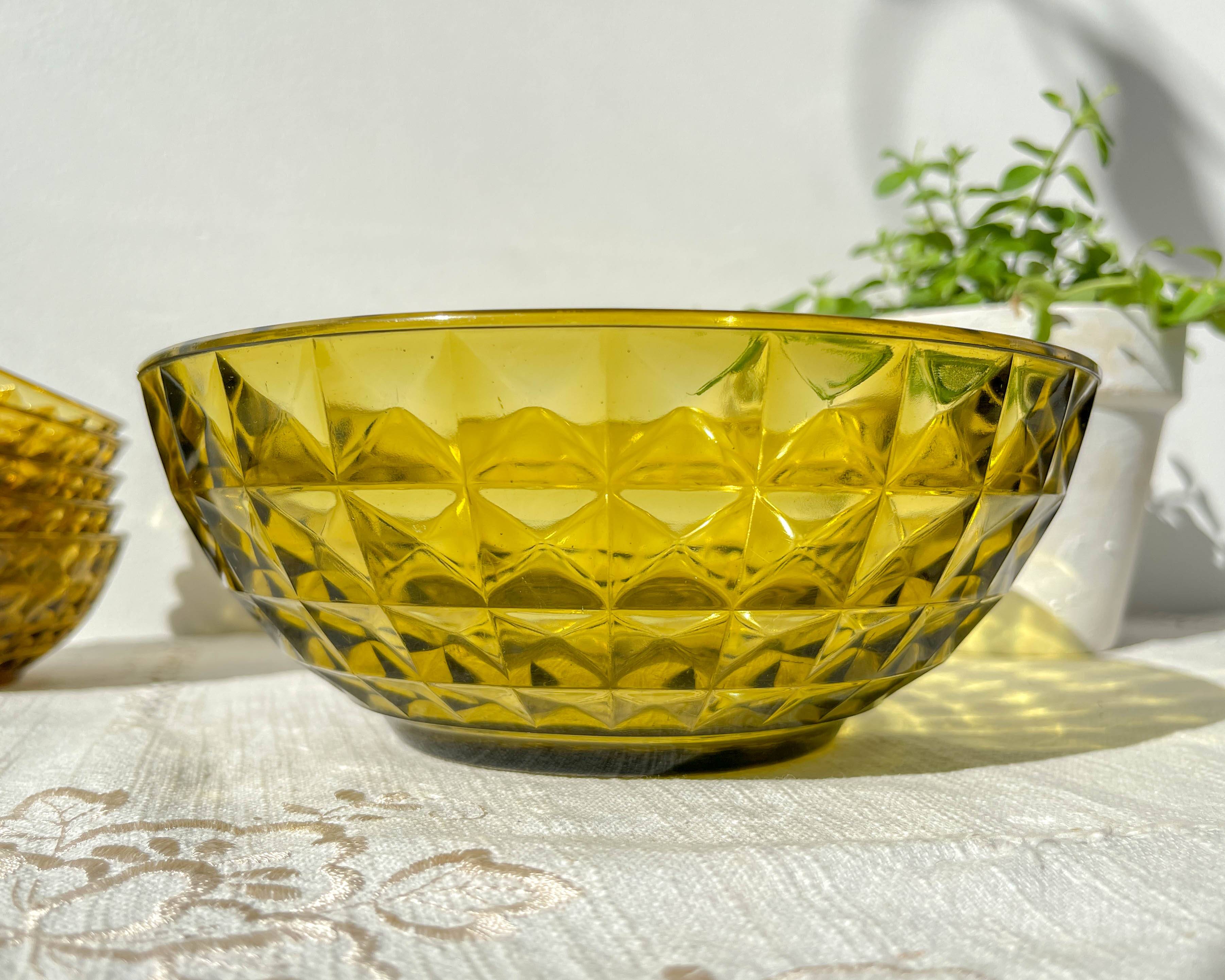 Vintage Amber Glass Dessert Set - 1 Salad Bowl + 5 Matching Bowls