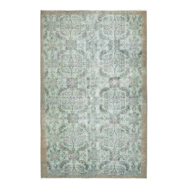 1970s vintage Turkish hand-knotted wool cotton green area rug 196x224