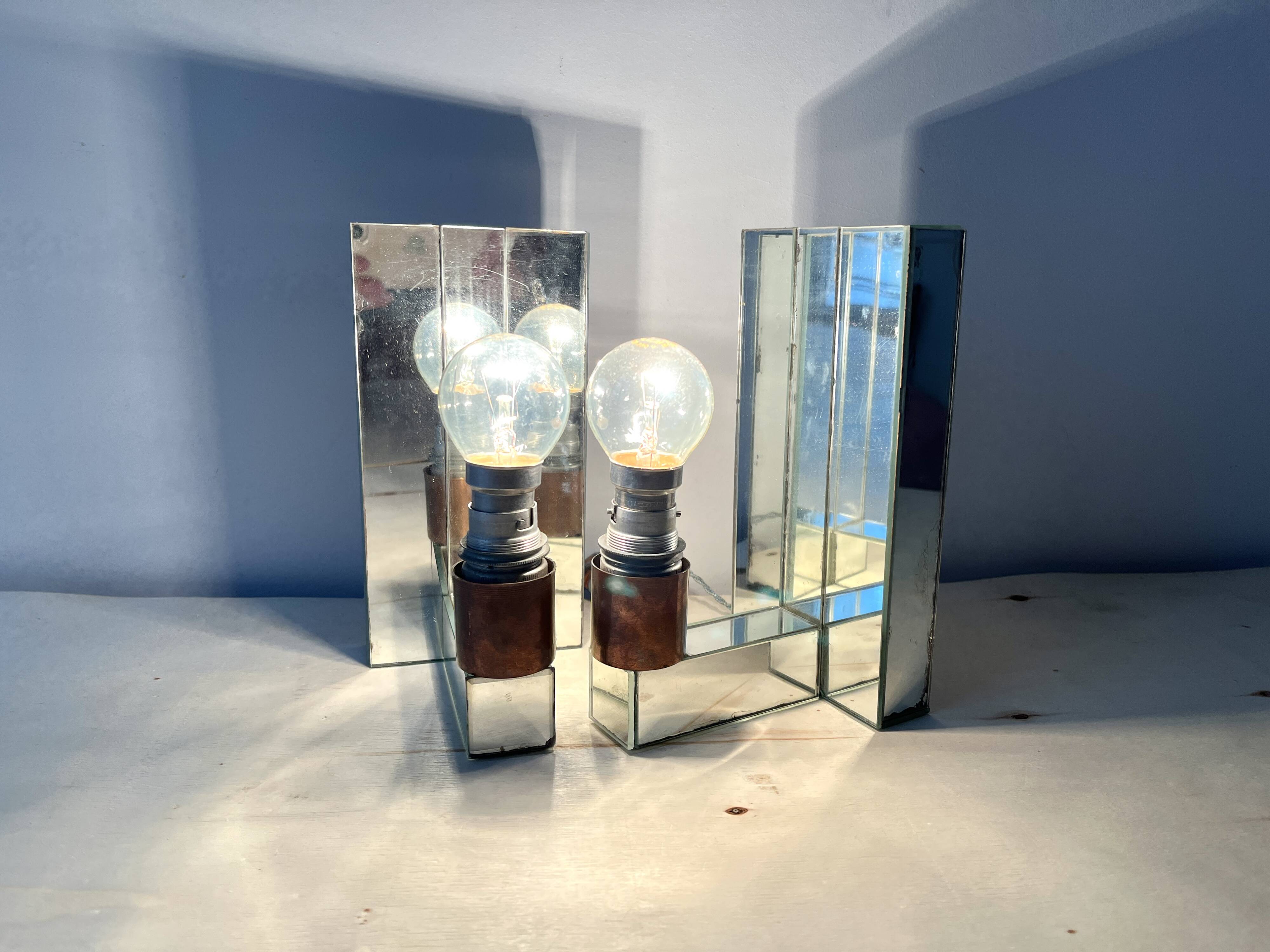 Pair of 1930s Art Deco mirror glass wall lights, vintage lighting