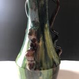 Vase with wavy handles in handcrafted Flemish stoneware