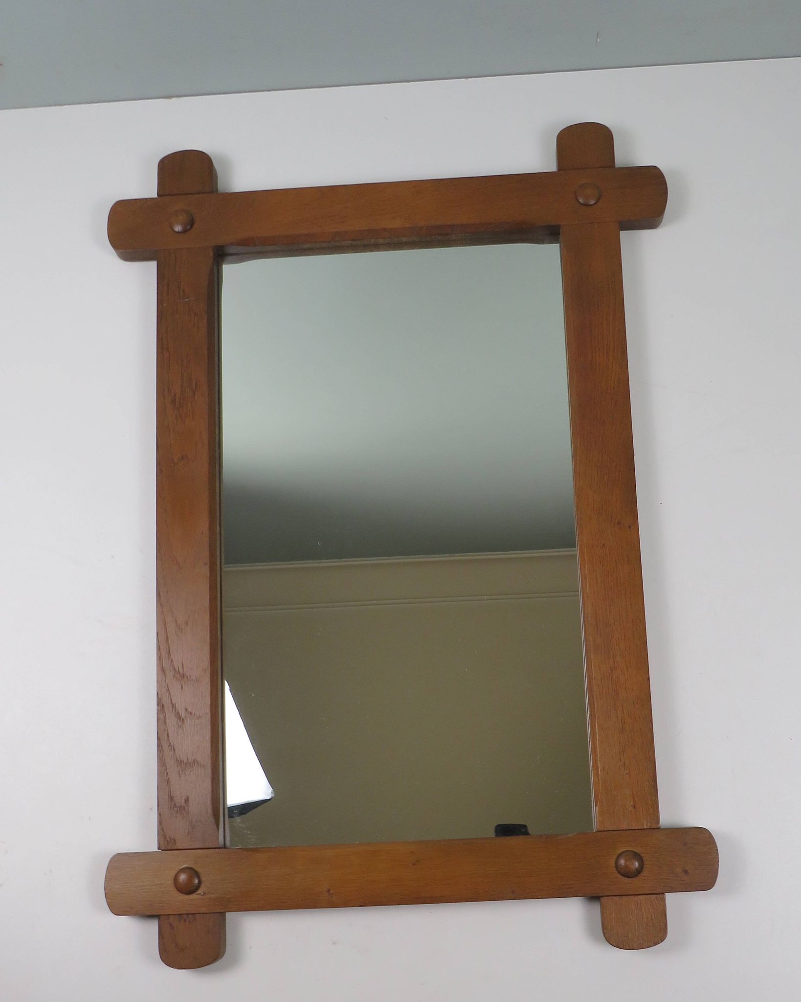 Large 1960s hand-carved oak brutalist mirror