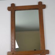 Large 1960s hand-carved oak brutalist mirror