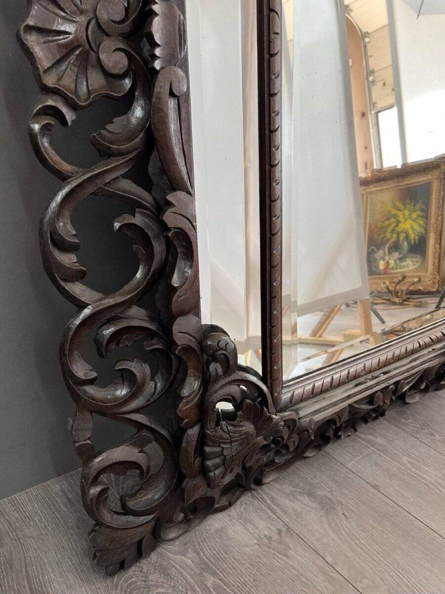 Large carved wooden mirror, baroque style, 19th century