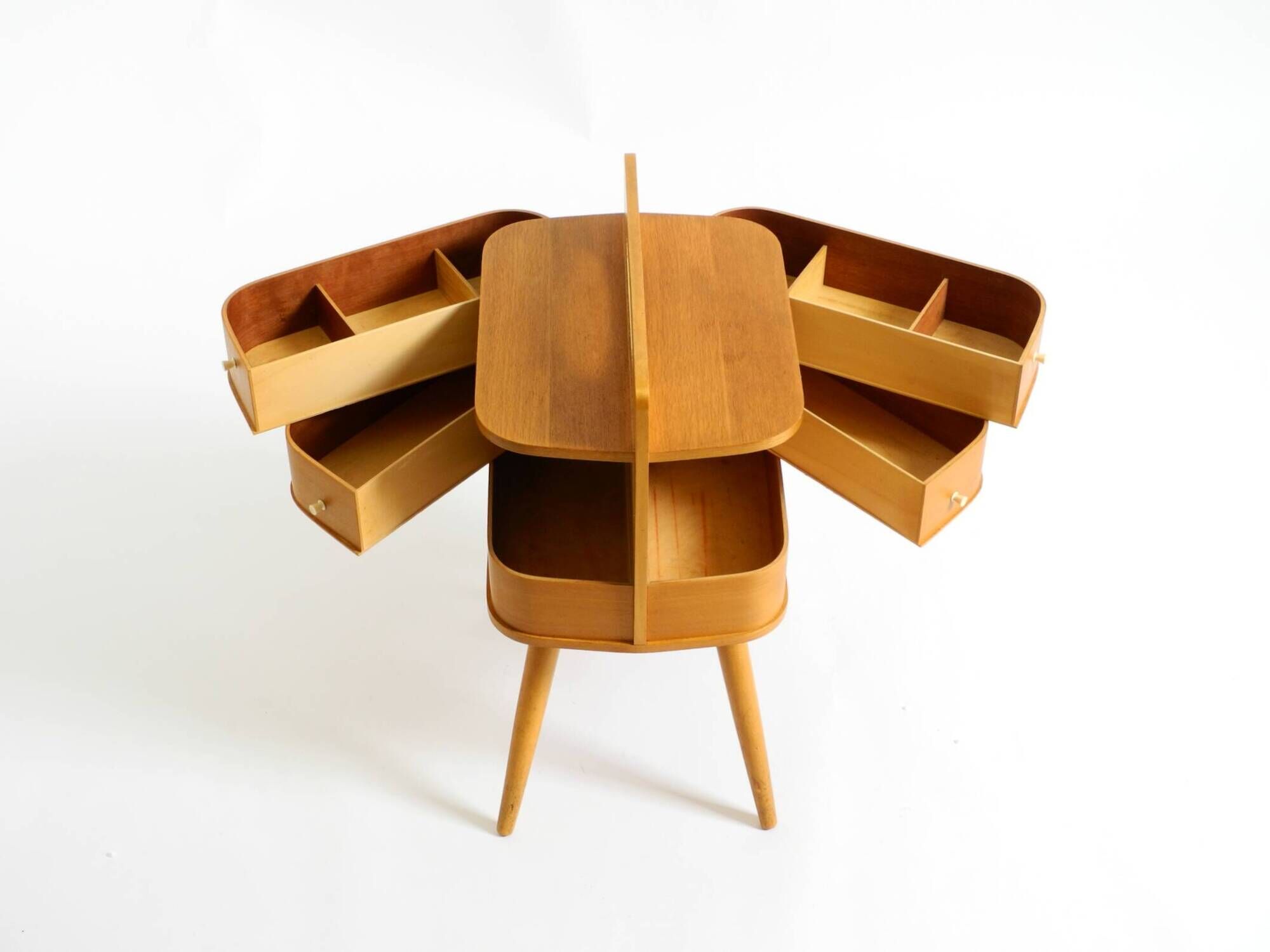 Beautiful original Mid Century teak sewing box with hinged compartments