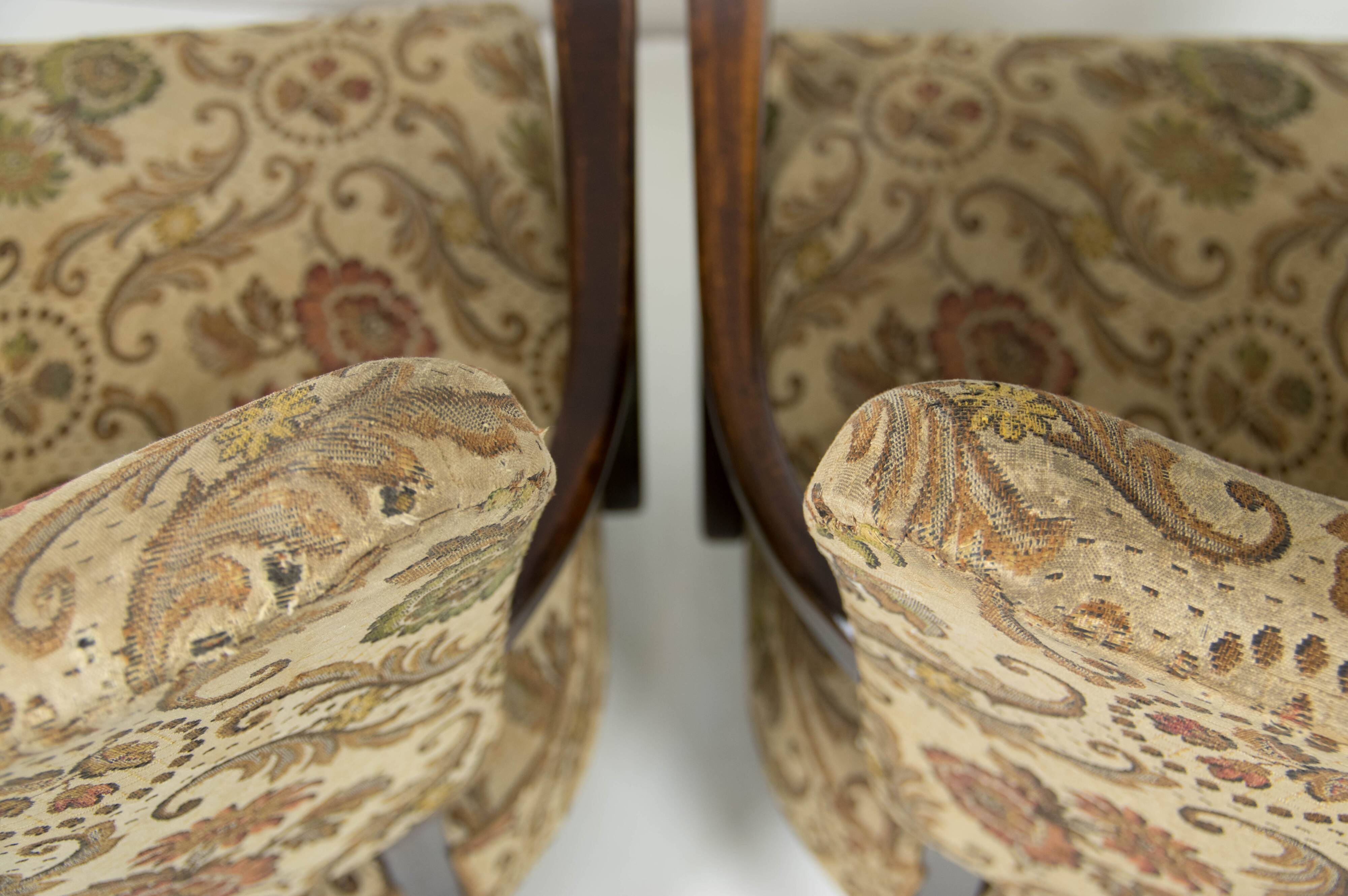 Pair of Art Deco Bentwood Armchairs with Original Floral Upholstery,  1930s