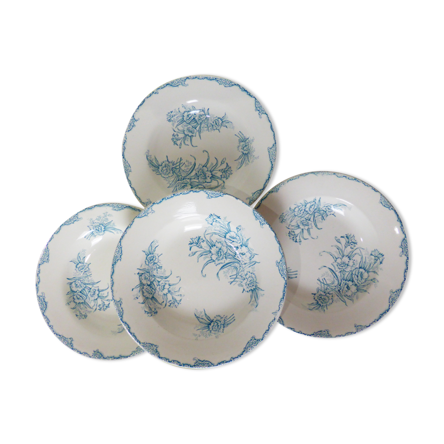 4 vintage hollow plates in iron earth from L&G model Carnations 220517