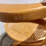 swivel armchair in wood and cane