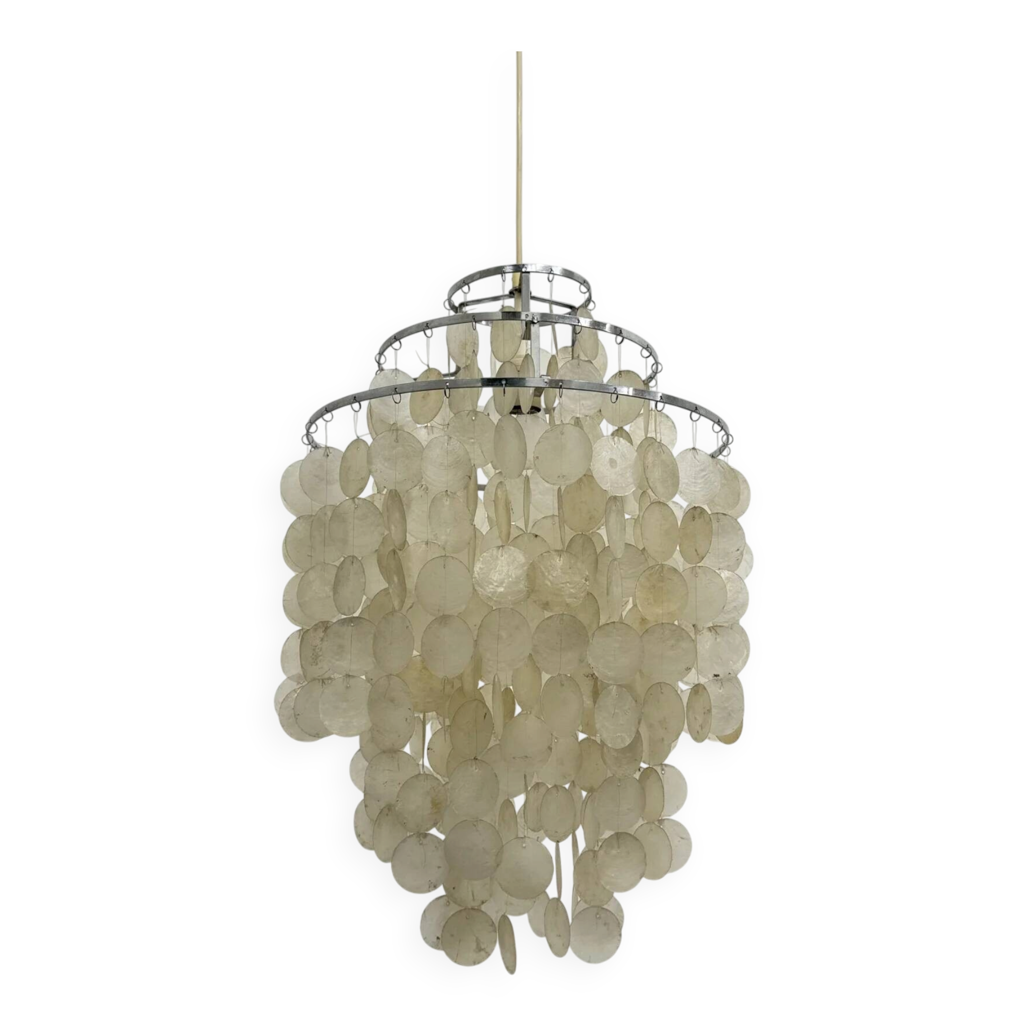 Mid-century mother of pearl Capiz shell Verner Panton style hanging lamp, 1970s