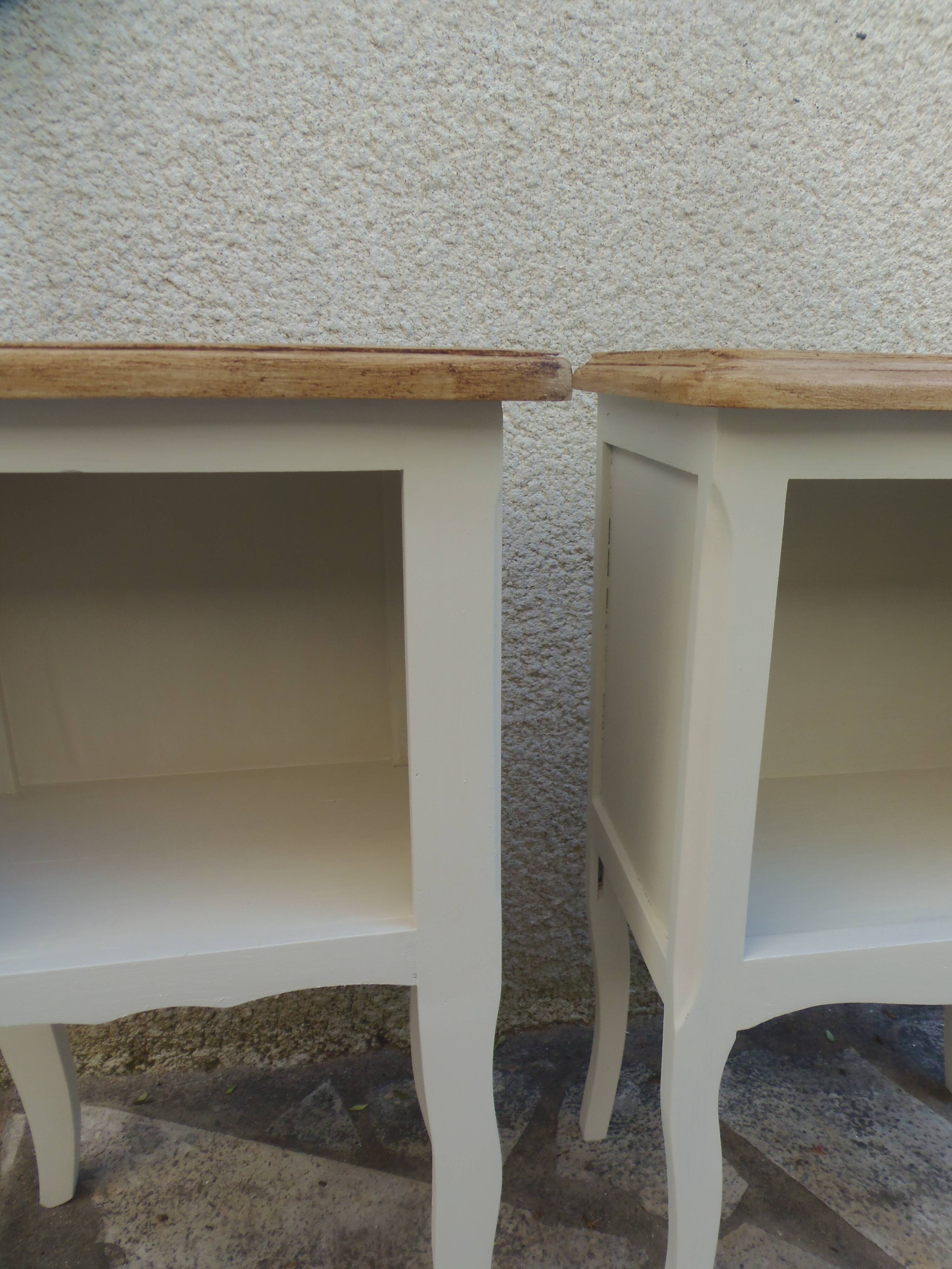 Pair of bedside tables, Elle and Lui, re-enchanted end tables in beige.