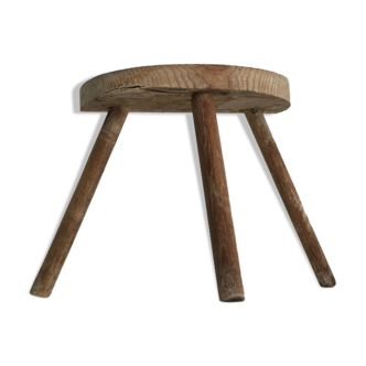 Tabouret ancien de fermier en chêne massif  1950