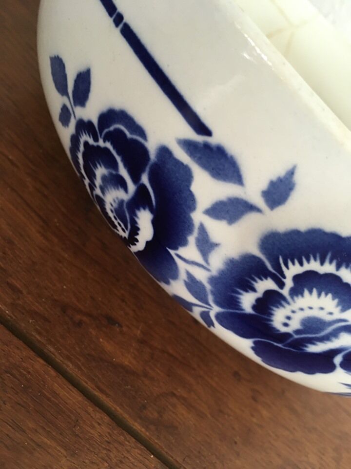 Ancient flowered salad bowl in blue St Amand