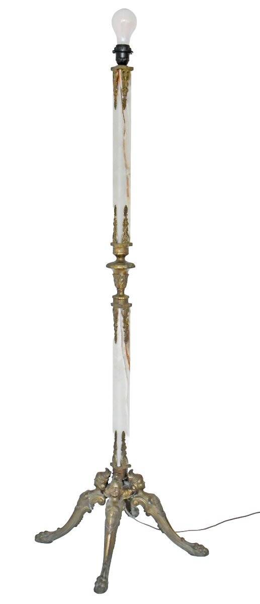 Onyx, bronze and gilded brass floor lamp