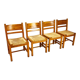 Set of 4 mid century scandinavian pine and papercord dining chairs, 1960s