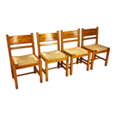 4 chaises en pin scandinave et cordon, années 1960