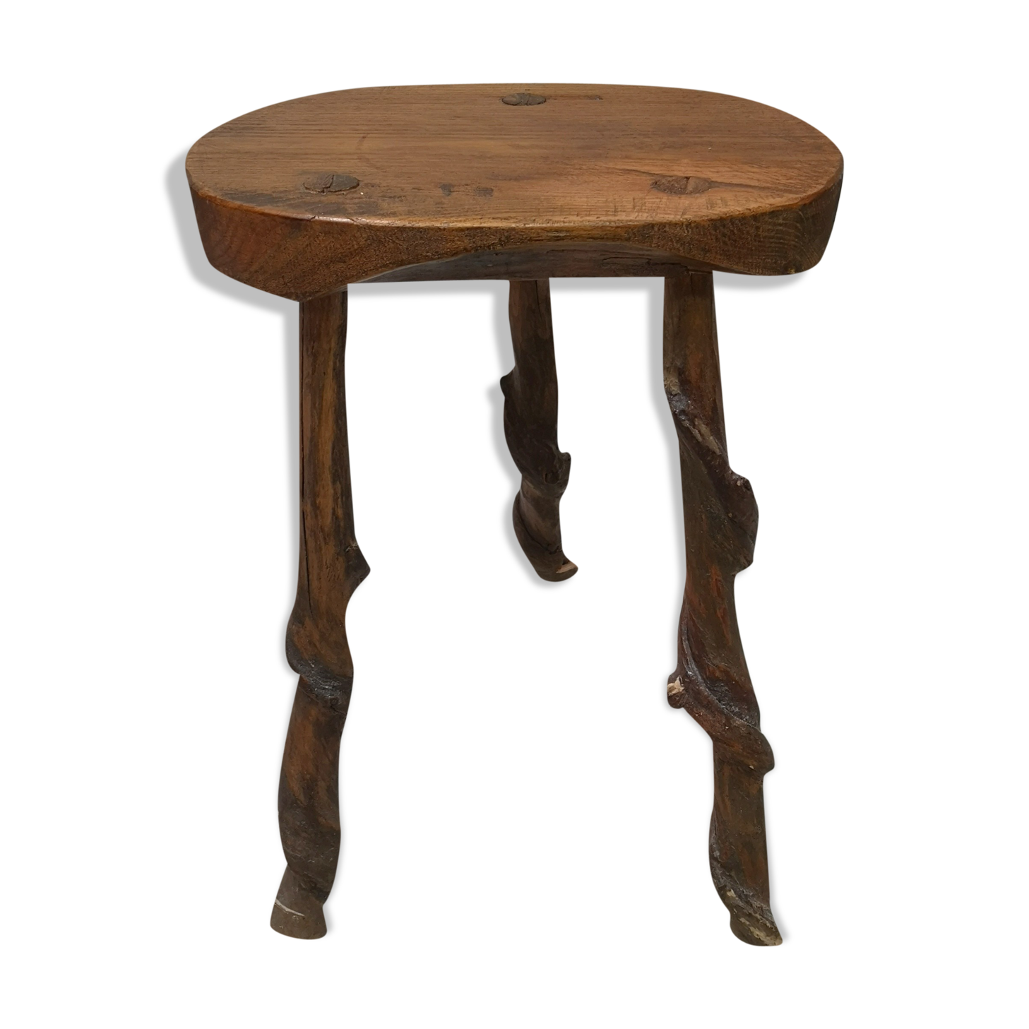 Brutalist chair tripod stool 50 60 patina vintage design