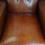 Large Vintage Sheepskin Leather Wingback Chair