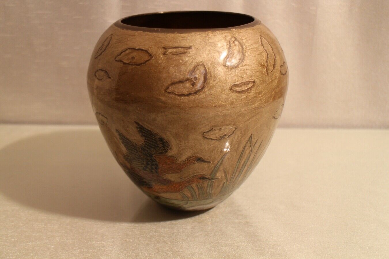 Brass bronze vase with Indo-Persian enamelled decoration with birds