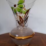 Vase en verre avec dorure et fleurs peintes Art Déco