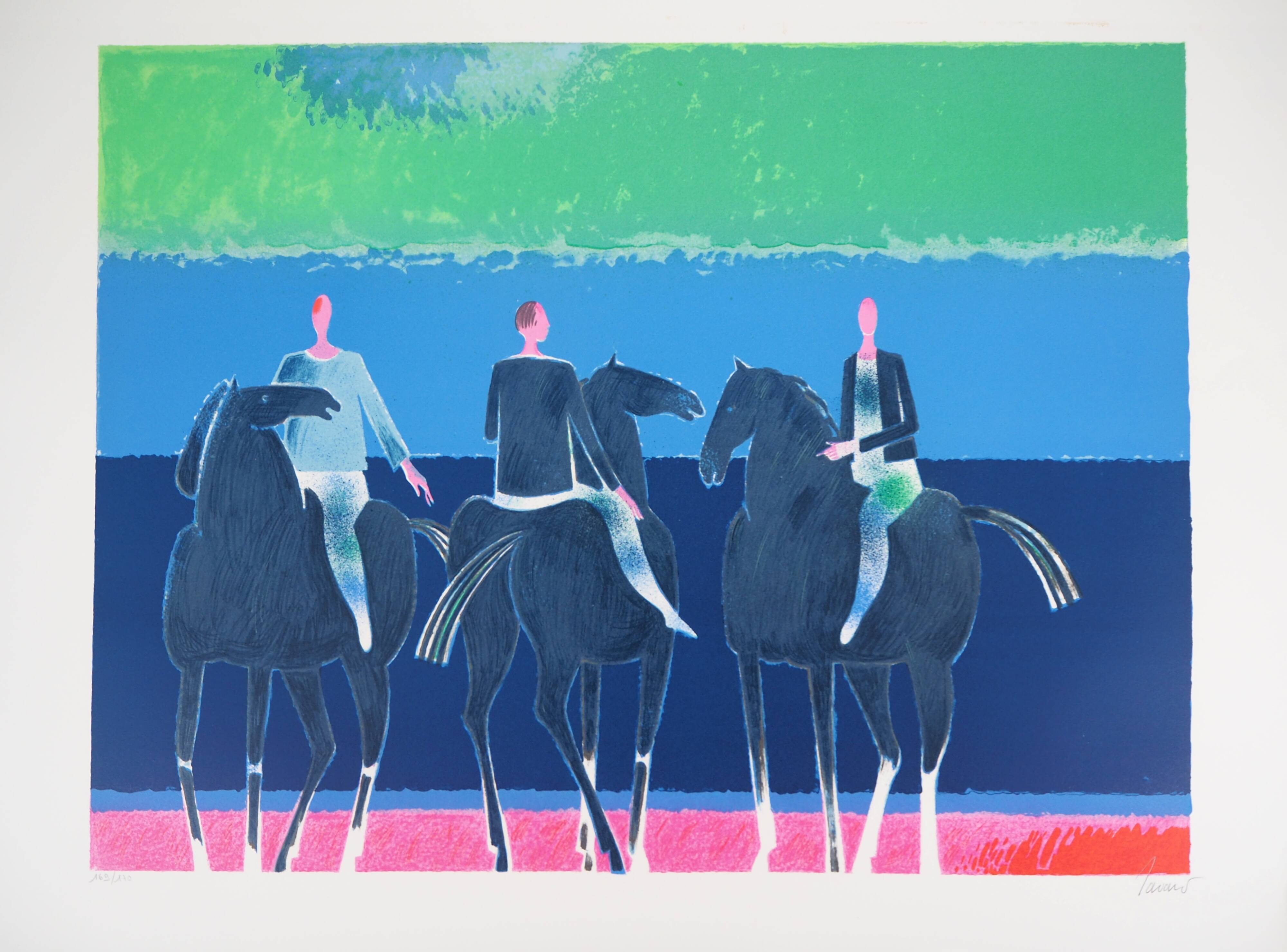 Albert zavaro :  le trio de cavaliers - lithographie originale signée