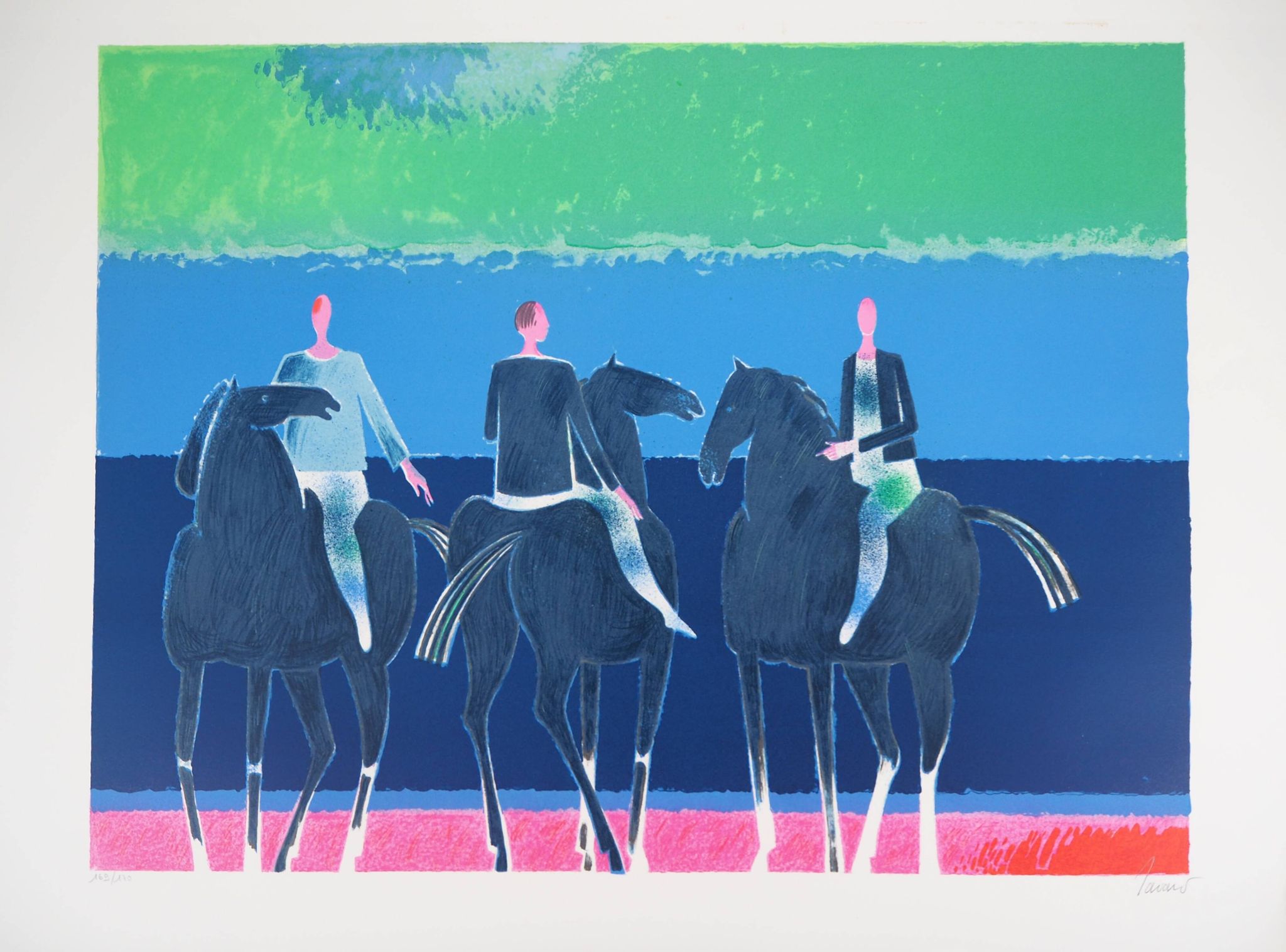 Albert zavaro :  le trio de cavaliers - lithographie originale signée