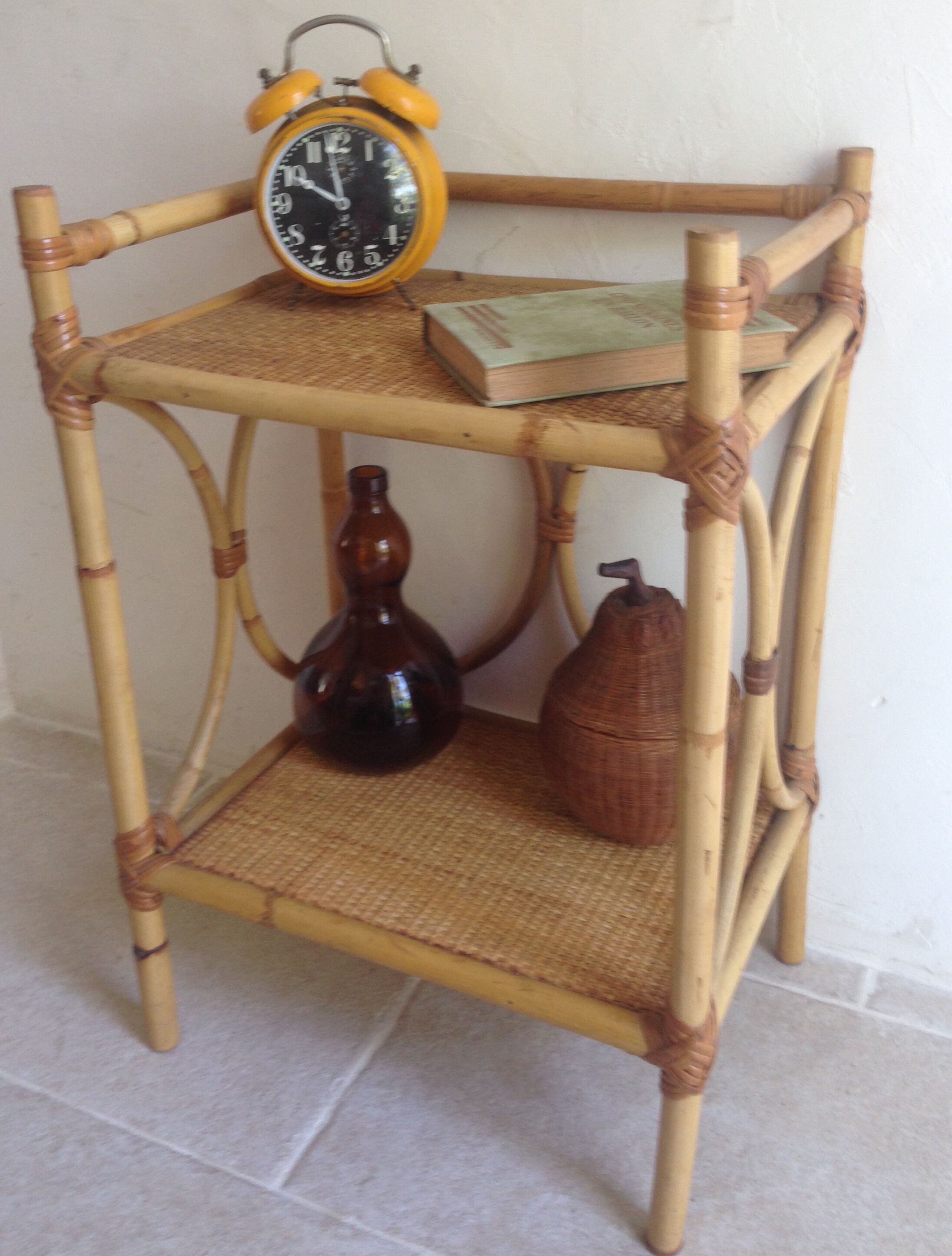 Bedside table vintage rattan