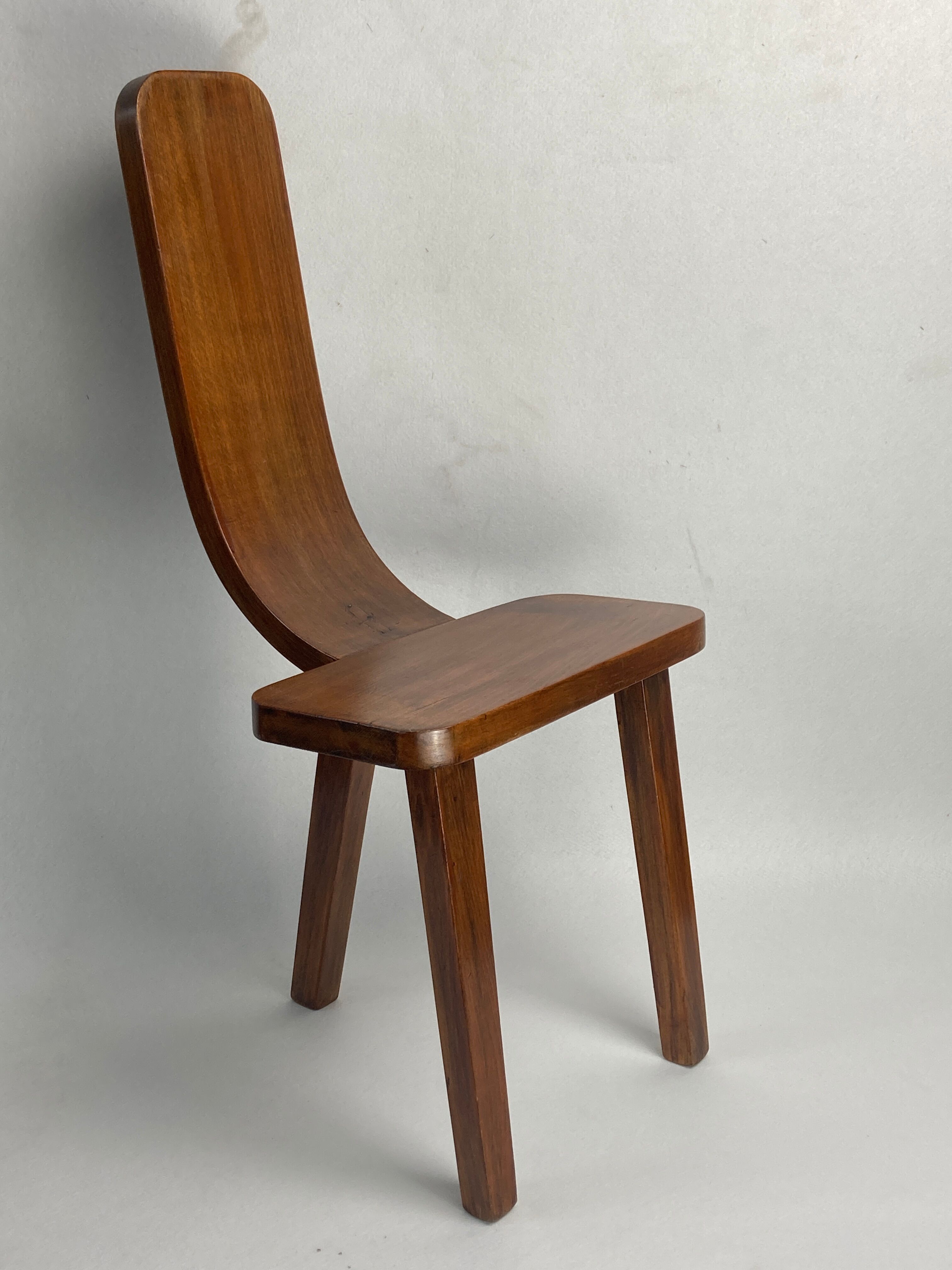 Brutalist low tripod milking stool or side chair Spain ca 1950s